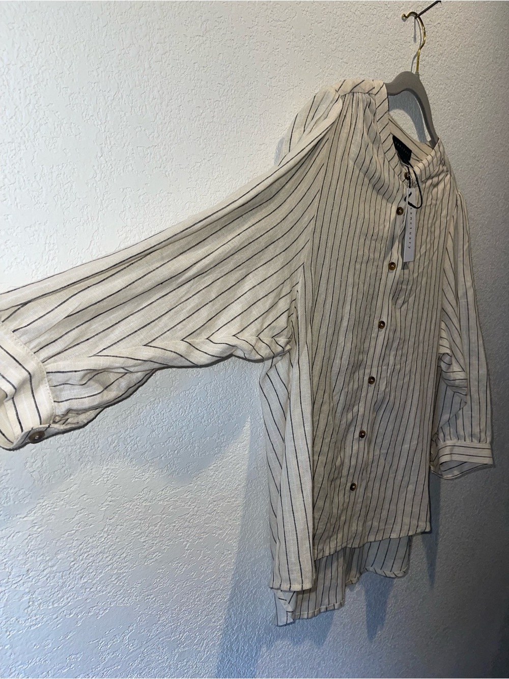Sanctuary ‘The Femme’ Striped Button-Front Linen Top, color: Birch pinstripe - Picture 6 of 9